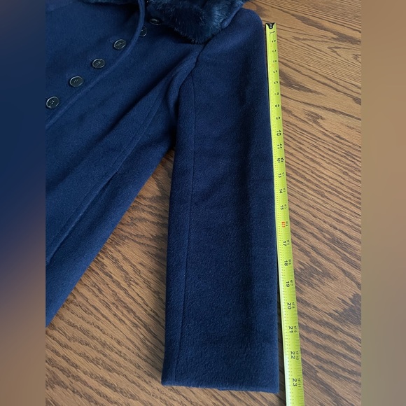Club Monaco Rania Navy Blue Wool Coat With Faux Fur Collar Size SP - Picture 8 of 11